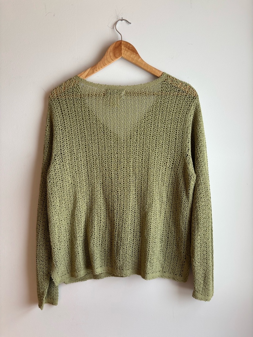Light Green Crochet Button-Up Cardigan - Picture 2 of 5